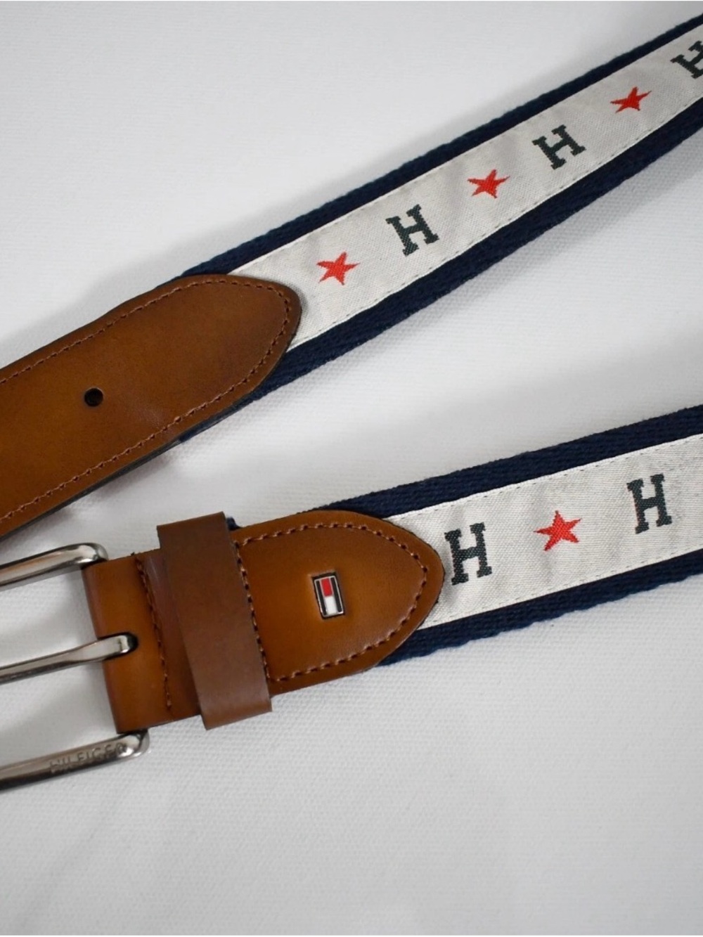 New TOMMY HILFIGER H LOGO STAR Textile Canvas Men's Belt large 38-40
